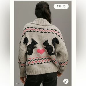 Anthropologie Squirrels Motif Collared Cardigan Sweater Large P'Nut